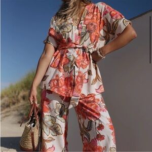 HDYWT Matching floral Set Resortwear linen blend shirt pants cruise beach